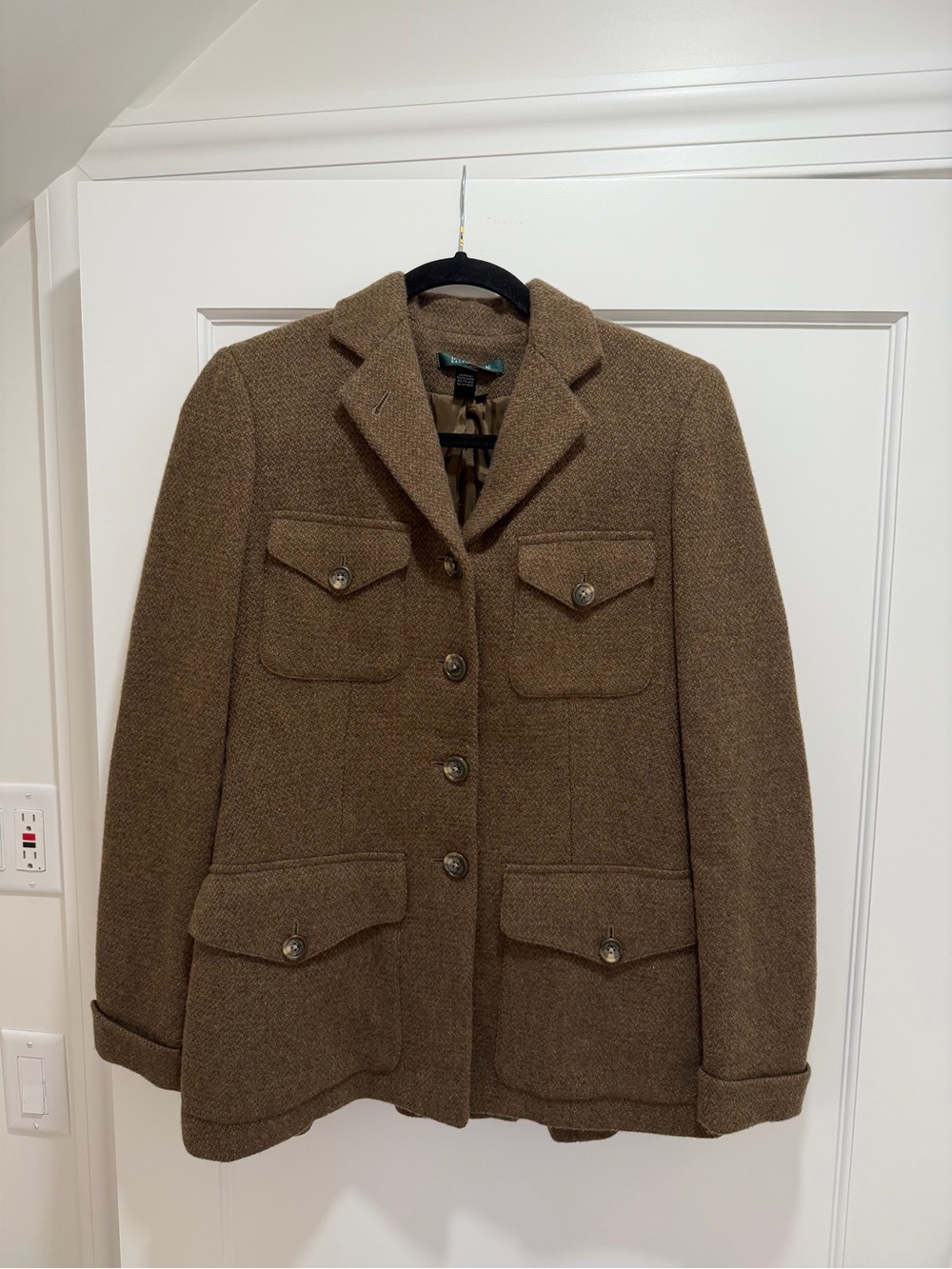 Women’s Lauren Ralph Lauren Olive Brown Wool-Blend Tweed Blazer